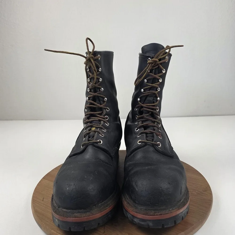 Red Wing Logger Boots Mens Sz 12 B Black Leather Lace Up Steel Toe Vibram Work